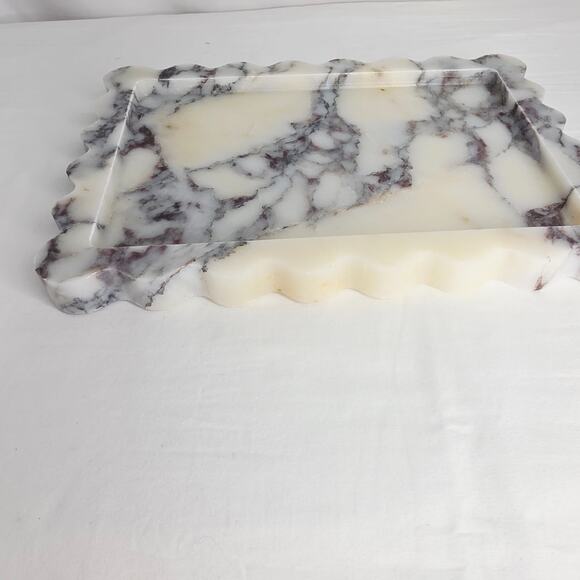 Rectangle Marble Scalloped Vanity -Decorative Tray 10.5" x 7.5" Storage Bathroom - Picture 2 of 10